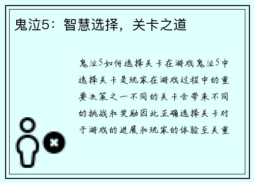 鬼泣5：智慧选择，关卡之道